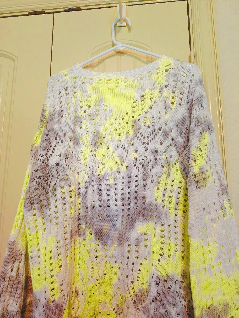 Free People 100% Cotton Open Knit Sweater Small Chartreuse Multicolor Boho NWOT